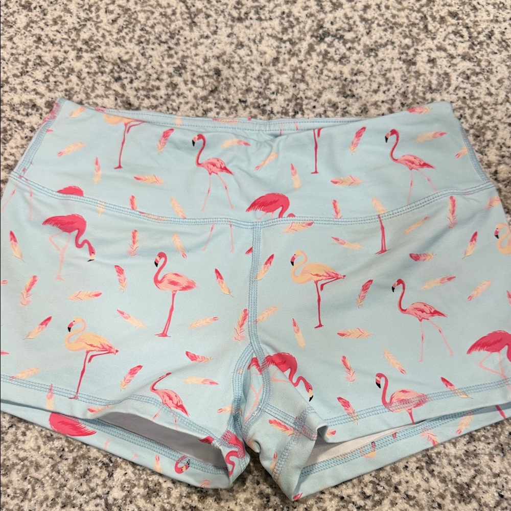 Savage Barbell Flamingo Feather Shorts - Light Blue